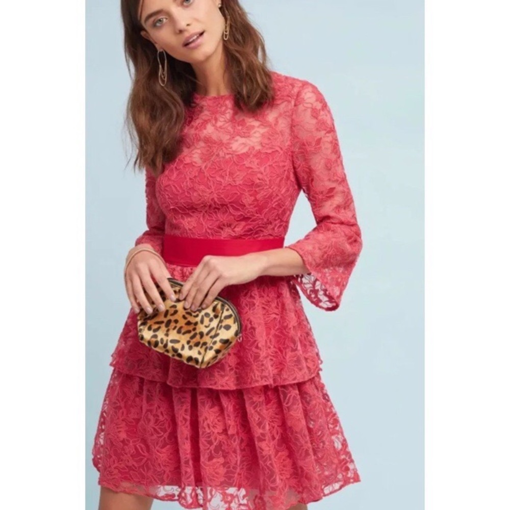 Monique Luhillier Anthropologie pink lace dress